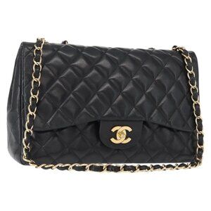 CHANEL Matelasse 30 Chain Shoulder Bag Lamb Skin Black Gold CC Auth 156627SAV